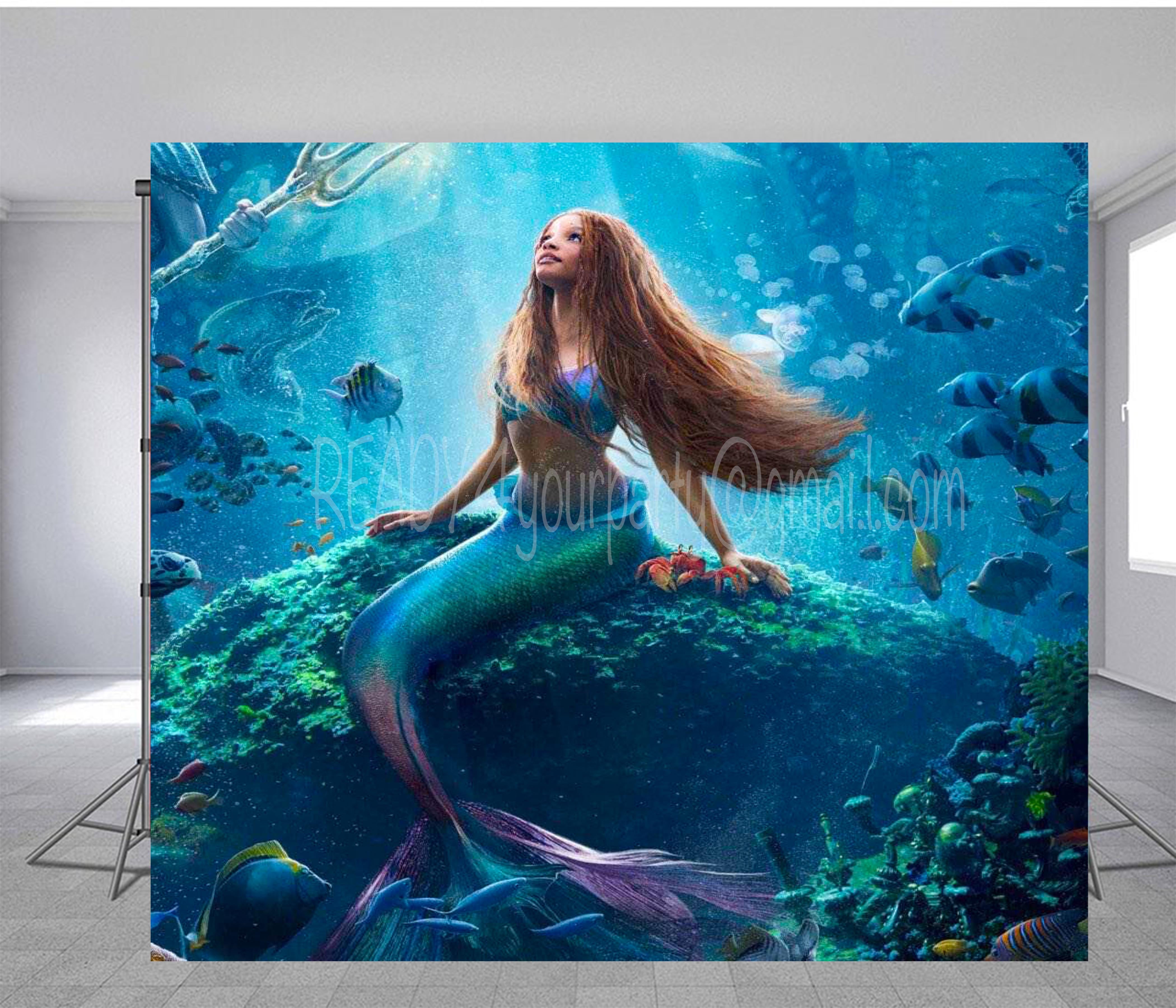 mermaid new movie, black african american mermaid beautiful under the sea party theme, 7x5ft backdrop lightweight happy birthday , room poster centerpiece for photoshoot