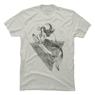mermaid surf Mens Silver Cream Graphic Tee - Design By Humans  S