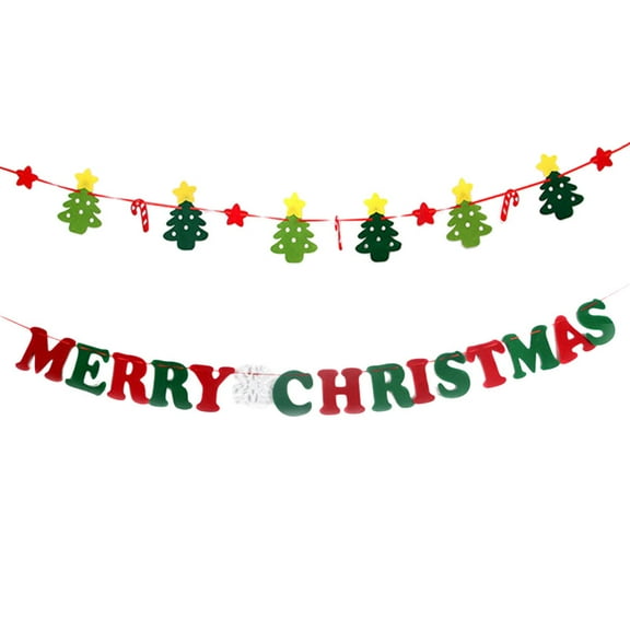 merry christmas letter banner 2pcs Merry Christmas Banners -woven Bunting Decoration DIY Banner Pull Flag Party Supplies (Letters Banner and Star Tree Banner)