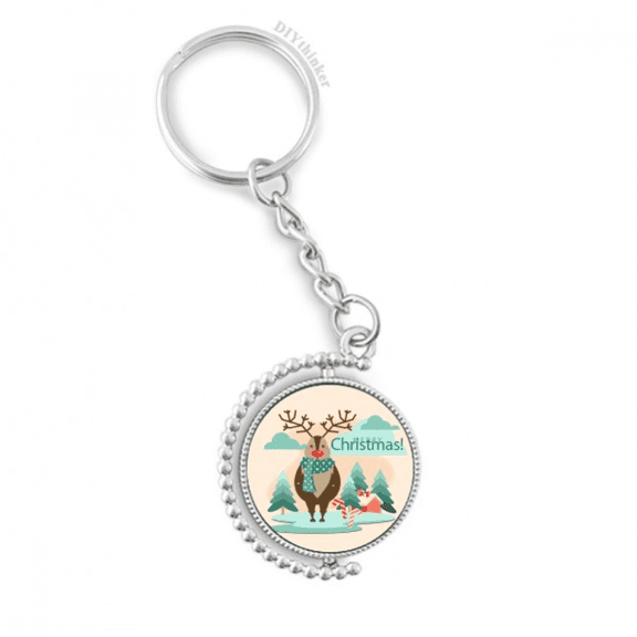 merry mas tree reindeer illustration rotatable keyholder disc accessories chain clip