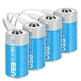 thumbnail image 1 of messule Rechargeable Lithium C Batteries with 4 in 1 USB-C Charge Cable,4 Pack C Cell Li-ion Battries,LR14 1.5V C Size Cell Battery Replacement 4100mWh for Floodlight Toys(4 Pcs), 1 of 3