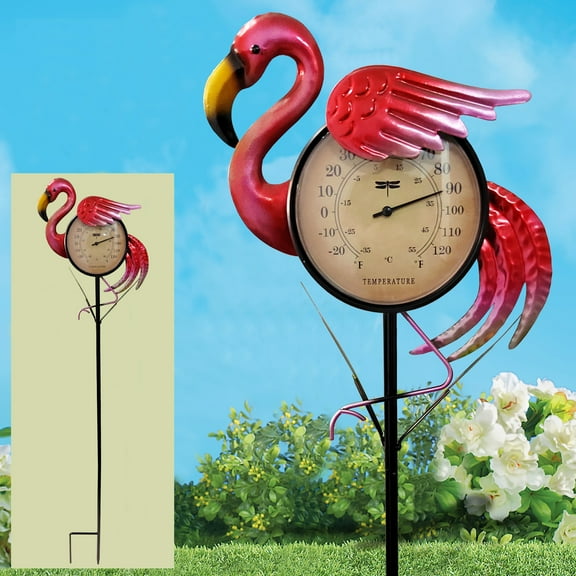 metal peacock thermometer indoor outdoor garden stake, Iron blue peacock art decor sculpture stick for lawn yard patio decorations, no battery required