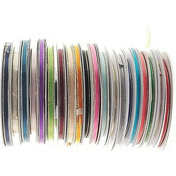 metallic gold edge double face satin ribbon 1/4 inch wide 25 yard bolt-moss