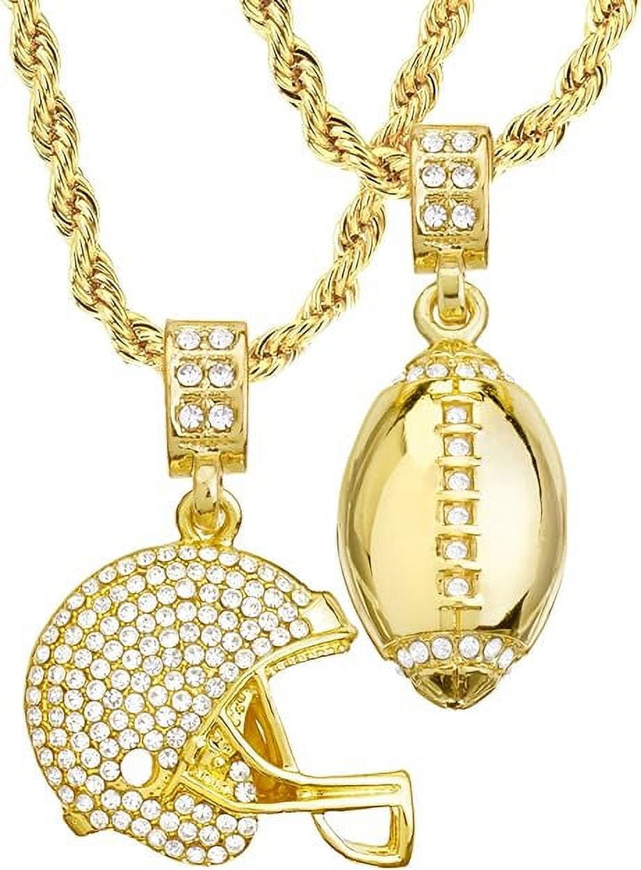metaltree98 14kt Gold Plated Football & Football Helmet Pendant 4 mm, 22" & 26" Double Rope Chain Set MHC 20 G