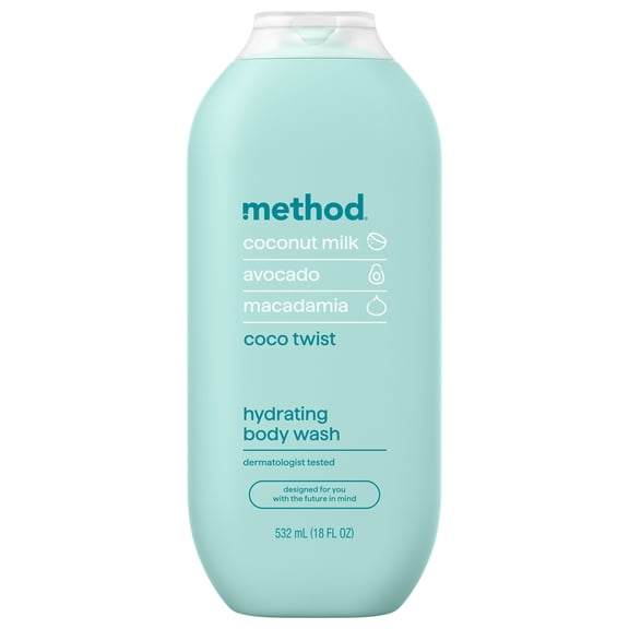 method Body Wash, Coco Twist - Leaves Skin Feeling Soft & Moisturized, Made Without Parabens, Notes of Coconut Milk, Avocado & Macadamia, 18 fl oz