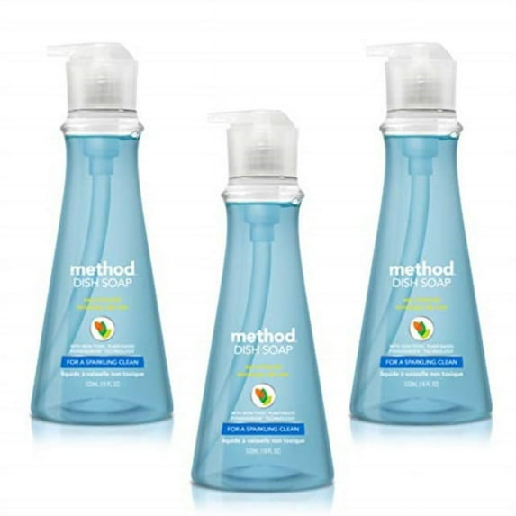 method liquid dish soap 18 oz. dispenser | 3 pack | naturally derived dish and hand soap (sea minerals)