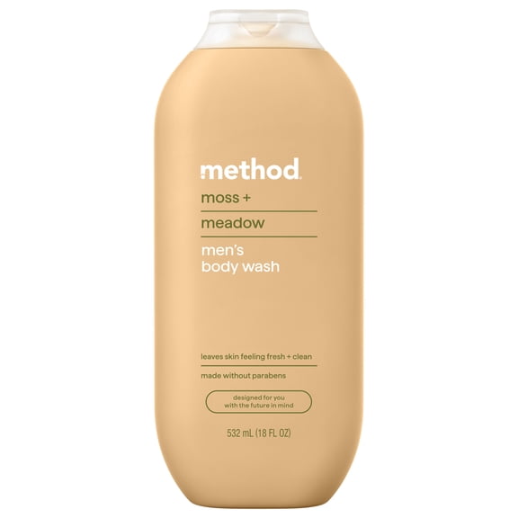 method men Body Wash, Moss + Meadow - Leaves Skin Feeling Soft & Moisturized, Rich Lather, Made without Parabens or Phthalates, Cruelty-Free, 18 fl oz