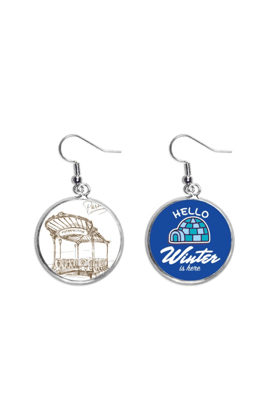 metropolitain station france paris landmark dangle drop winter ice earring jewelry