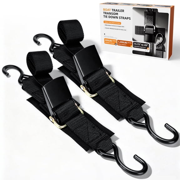 metuvoln Boat Trailer Transom Tie Down Straps 2" x 4FT, 1200lb Adjustable Boat Straps for Trailer Marine Jet Ski Pontoon,with Buckle & Anti-Scratch Hooks(2 Pack)