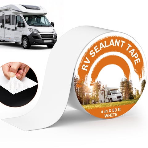 metuvoln RV Roof Tape, 4in x 50FT, Waterproof Natural RV Sealant Tape For Camper Roof Repair,Window,Boat(White)