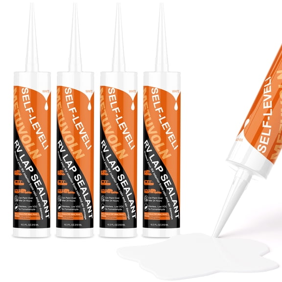 Metuvoln 4PC RV Roof Sealant, Waterproof Self-Leveling Lap Sealant for RV Roof,Repair,Trailers(White, 10.3 fl oz)