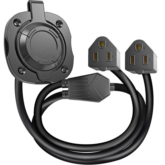 metuvoln RV Shore Power Inlet,NEMA 5-15 15A 125V AC Port Plug with Integrated Dual 18"Extension Cord & Waterproof Flip Cover,for RV Camper Trailer Vehicle