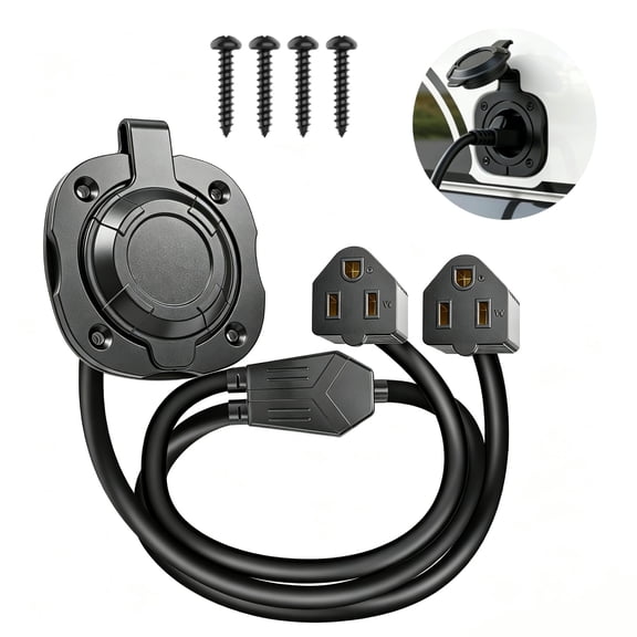 metuvoln RV Shore Power Inlet,NEMA 5-15 15A 125V AC Port Plug with Integrated Dual 18"Extension Cord & Waterproof Flip Cover,for RV Camper Trailer Vehicle