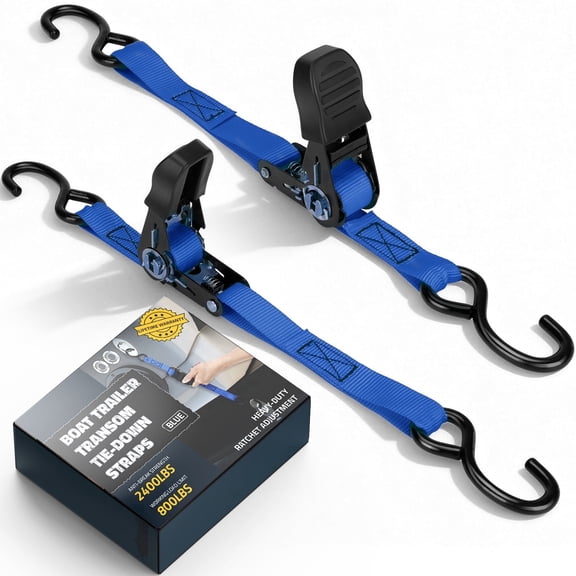 1" x 4 FT Boat Trailer Transom Tie Down Straps,2400lbs Heavy Duty Ratchet Straps with Quick Release Buckle & Anti-Scratch Hooks,for Trailer,Marine,Jet Ski,Pontoon(2pc)