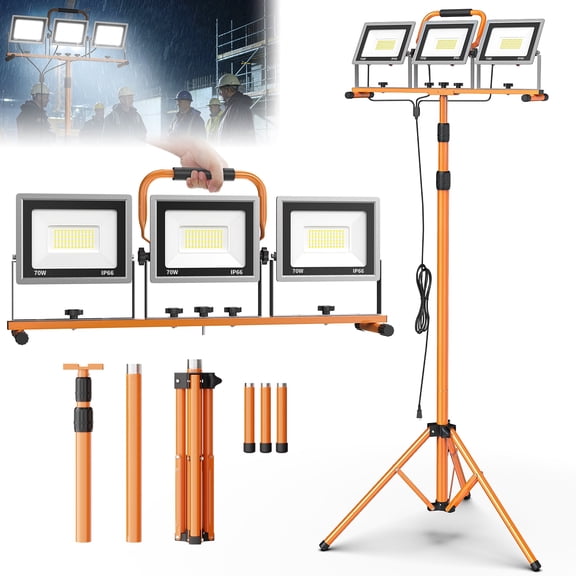 Upgraded 21000Lumen LED Work Lights with Stand,3 Adjustable Head Waterproof Lamps with Individual Switch,Foldable Tripod Stand for Indoor Outdoor