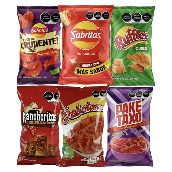 mexican chips mix bundle crujiente adobadas rufle verde rancheritos sabritones pktxo hot 6pc BIG