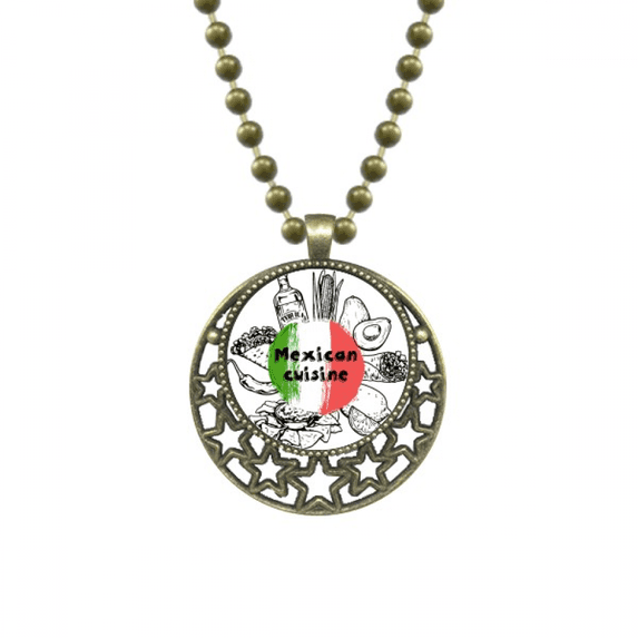 mexico national flag cactus sketch pendant star necklmoon chain jewelry