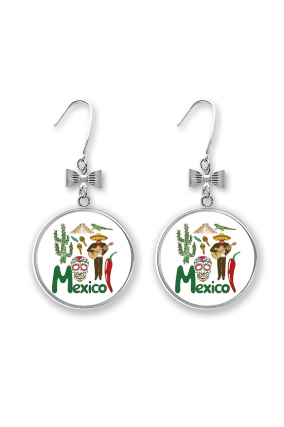 mexico national symbol landmark pattern bow earrings drop stud pierced hook