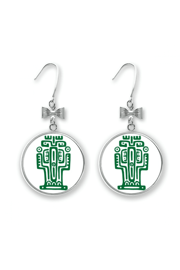 mexico totems ancient civilization cactus bow earrings drop stud pierced hook