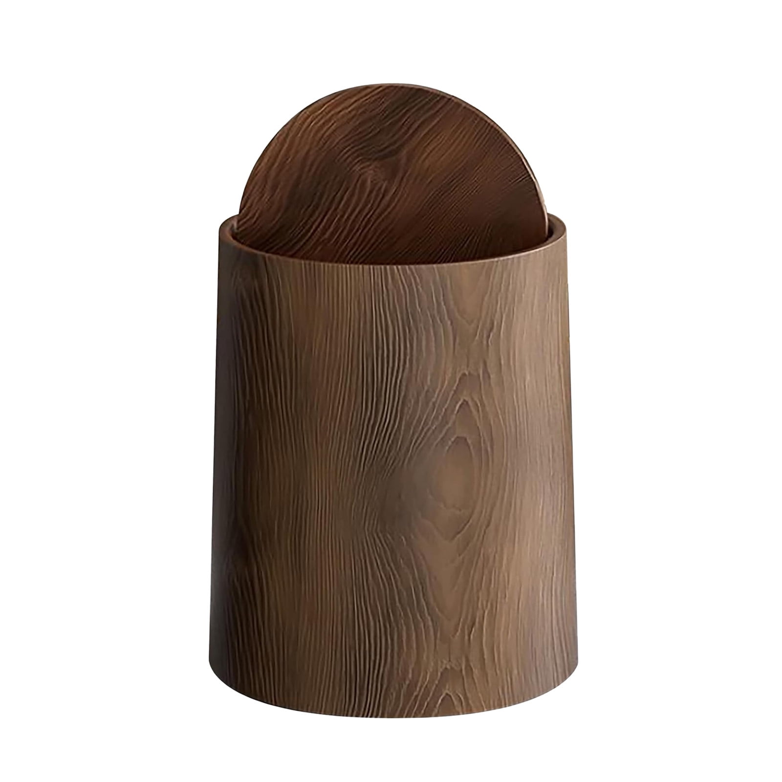 mfkdald Walnut Brown Wood Grain Bathroom Trash Can With Lid With Rotating Minimalist Trash Can ...