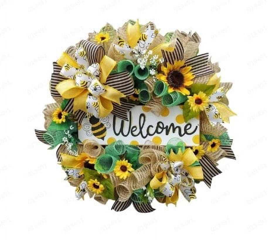 mfkdald Wreath Sunflower Wreath With Welcome Spring Summer Wreaths For ...