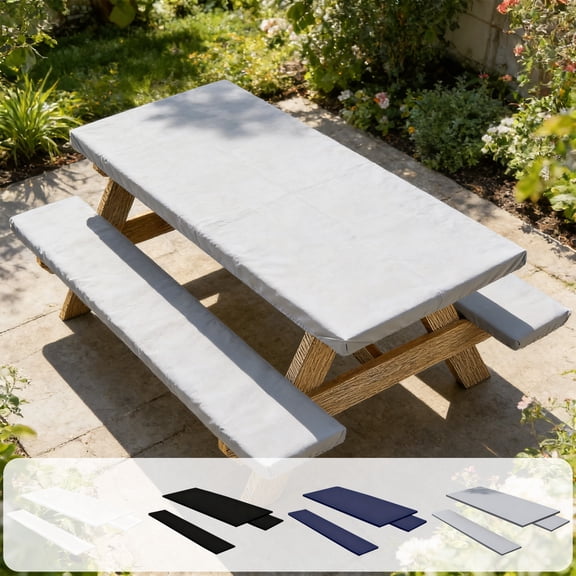 mfyjkho 3-Piece Patio Table and Bench Cover Set, Waterproof Outdoor Furniture Protector for Picnic Tables and Chairs, Navy/White/Gray/Black Polyester Covers