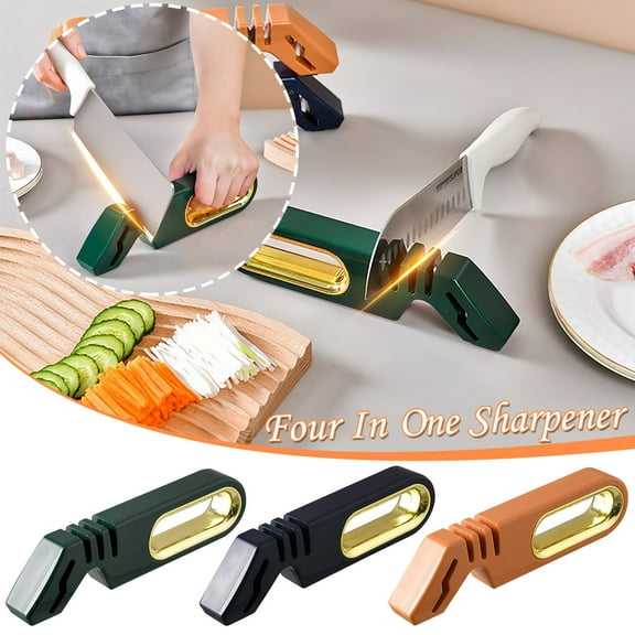 mfyjkho 4-In-1 Manual Knife Sharpener, Multi-Functional Sharpening Stone for Kitchen Knives and Scissors, with Anti-Slip Base, Fast Home Kitchen Tool