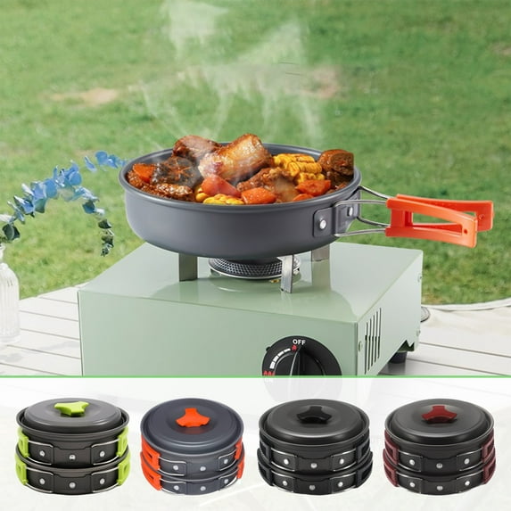 mfyjkho Aluminum Camping Cookware Set Portable Outdoor Cooking Pan with Pots, Bowls, Plates, and Utensils for Hiking, Bbq, and Picnic, 10-Piece Set