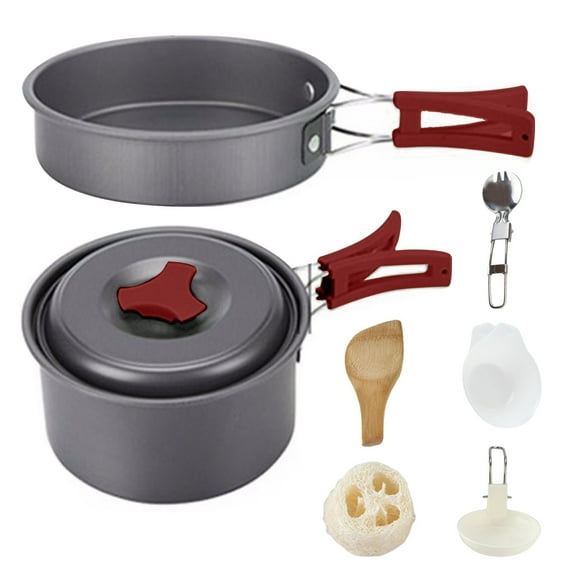mfyjkho Aluminum Camping Cookware Set Portable Outdoor Cooking Pan with Pots, Bowls, Plates, and Utensils for Hiking, Bbq, and Picnic, 10-Piece Set