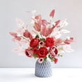 thumbnail image 1 of mfyjkho Artificial Peony Rose Silk Flower Bouquet with Plastic Vase, Faux Floral Arrangement for Home Table Centerpieces, Wedding, Party Decor, Set Of 1, 1 of 3
