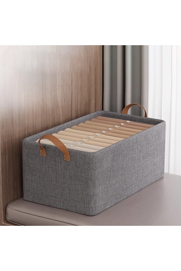 Cloth Storage Box with Partitions for Organizing Clothes Denim Pants Hoodies Underwear - Portable Handle Durable Fabric for Bedroom Office - 1 Pack