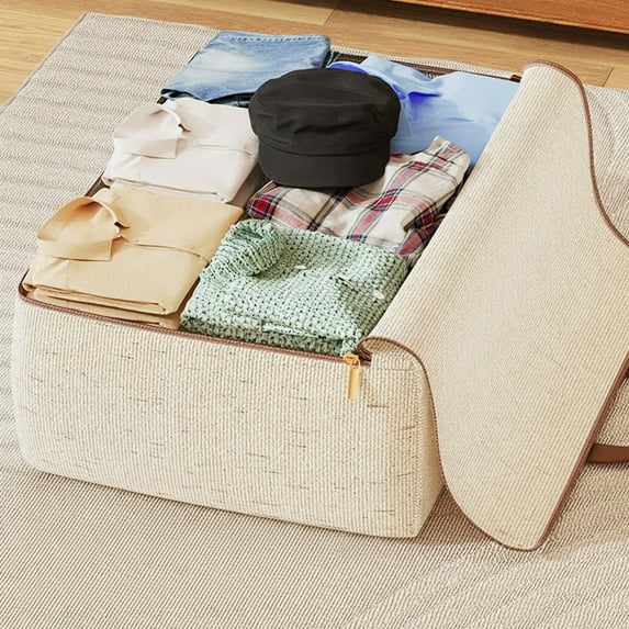 mfyjkho Extra Large Storage with Reinforced Handles, Heavy Duty Thickened Tote for, Blankets, & Travel, Double Zipper Space, & Reusable, 60X45X30Cm