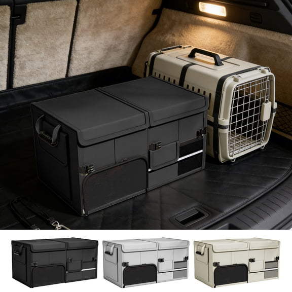 mfyjkho Foldable Car Trunk Organizer with Lid, Collapsible Storage Box for Backseat, Waterproof Portable Camping Gear Container, Multifunction Travel Organizer, 60X33X30Cm, 1Pc