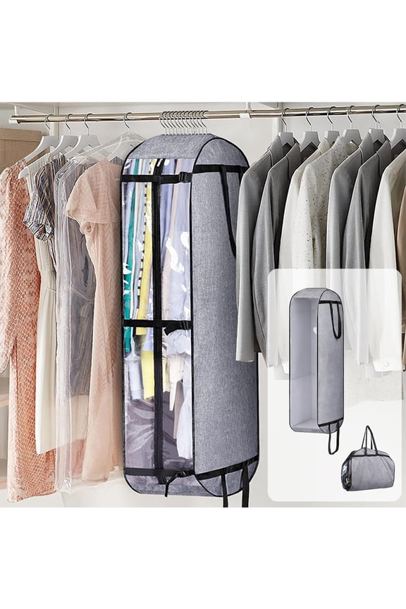Foldable Garment Bag with Clear Window, Large Storage for Suits and Clothes, Breathable Non-Woven Fabric Dust Cover for Closet and Travel, 125X60X25Cm