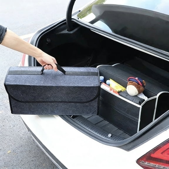 mfyjkho Folding Car Trunk Storage Organizer Bag with Handle, Portable Travel Storage Box for Rear Seat Back, 19.69X9.45X6.69 Inches, Black Or Gray