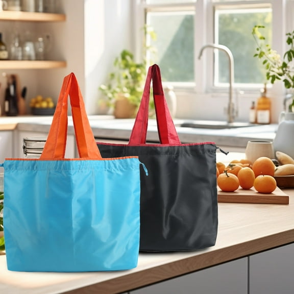 mfyjkho Folding Shopping Bag with Drawstring Closure, Polyester Oxford Cloth, Portable Design for Supermarket Use, 54X38X11Cm, 1 Pack