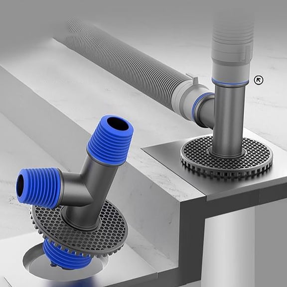 mfyjkho Gunmetal Gray Floor Drain with Dual Pipe Connections for Washing Machine, Odor Prevention and Overflow Protection, Easy Installation for Bathroom and Laundry Room