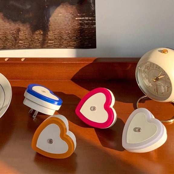 mfyjkho Heart Shaped Plug In Led Night Light with Dusk To Dawn Sensor, Auto On/Off, Soft Warm Glow for Bedroom, Nursery, Hallway, Room Safety Light
