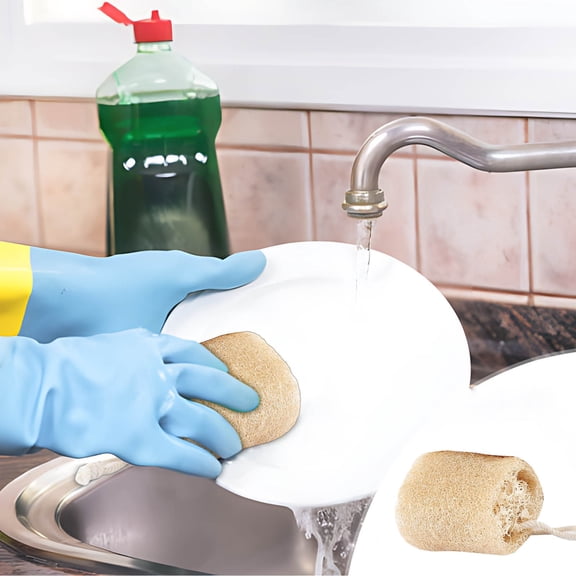 mfyjkho Natural Loofah Scrubber, Kitchen Cleaning Sponge for Pots and Pans, Absorbent Dishwashing Cloth, Non-Greasy Scouring Pad, Set Of 6