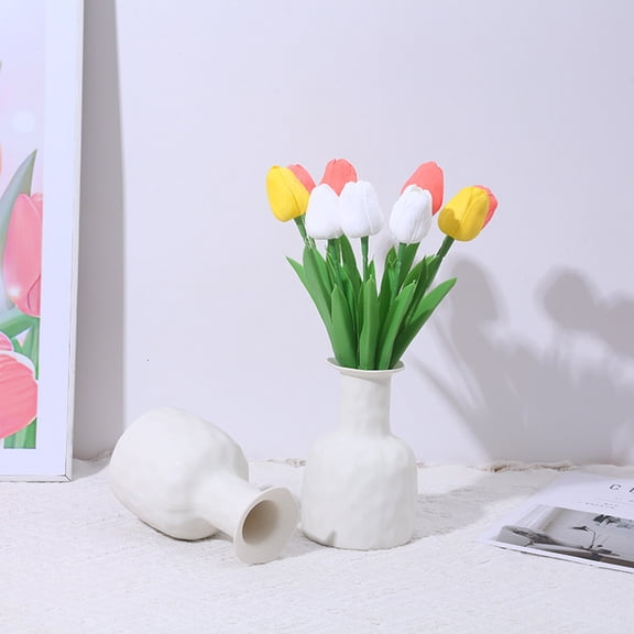 mfyjkho Plastic Flower Vase for Tulips, Ins Style Faux Flower Arrangement Holder, Shatterproof Modern Home Decor for Living Room, Bedroom, Or Office Desk