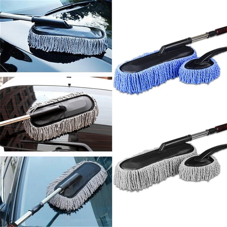 mfyjkho Retractable Car Wash Mop with Microfiber Cleaning Pad, Multi-Functional Car Wax Brush Tool for Vehicle and Home Cleaning, 2-Piece Set