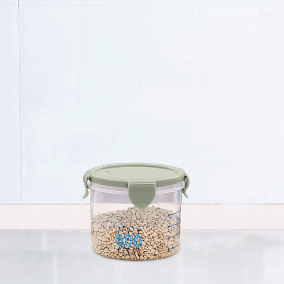 mfyjkho Round Plastic Food Storage Jars with Lids, 600Ml Set with Measurement Scales, Airtight Kitchen Canisters for Pantry Snacks Grains Baking Supplies, Stackable Containers