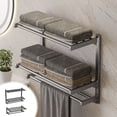 thumbnail image 1 of mfyjkho Wall Mounted Towel Rack, No Drill Adhesive Bathroom Shelf, 2-Tier Space Saving Storage Organizer for Towels, Gray Metal, 40X39.5X22Cm, 1-Pack, 1 of 7