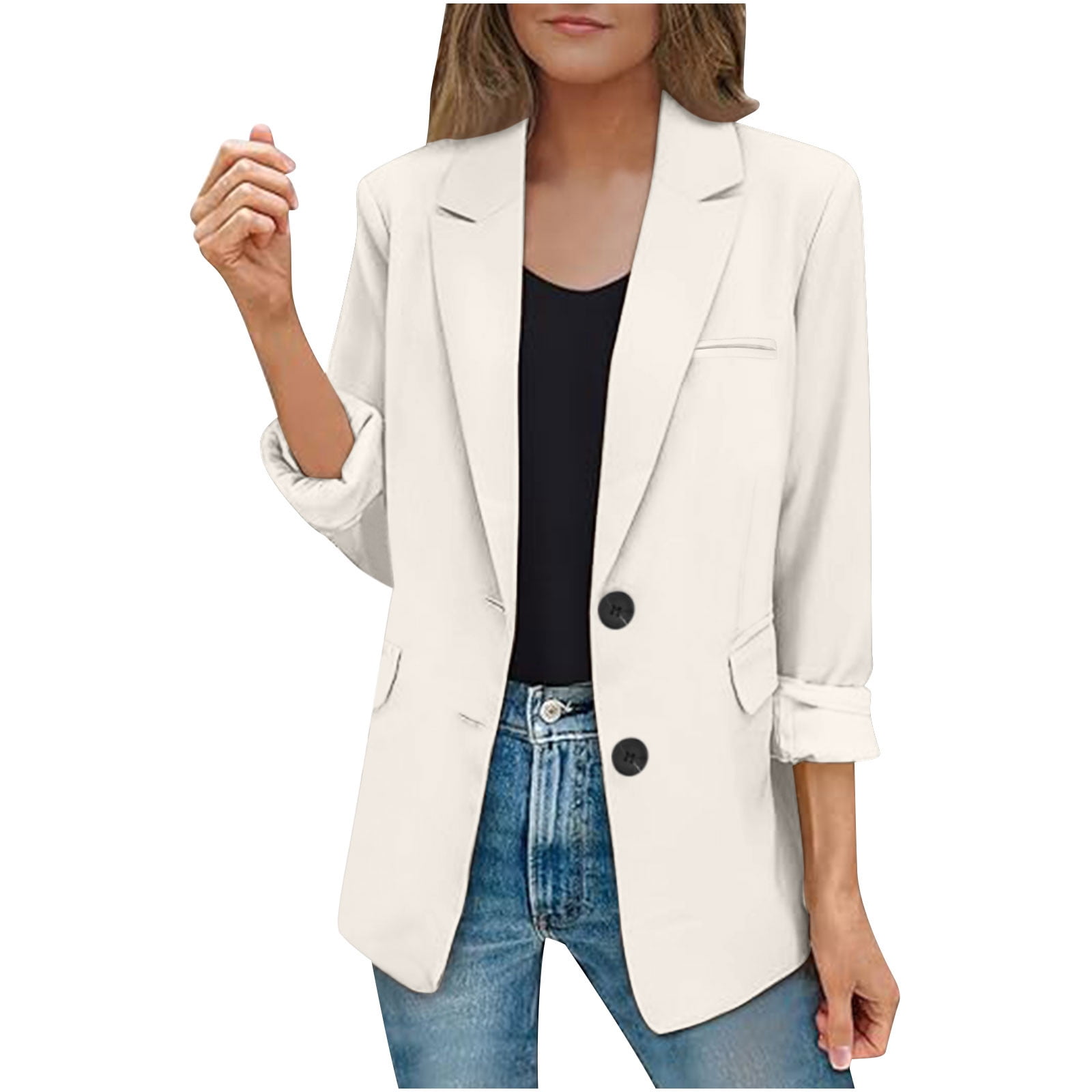 mgdxox Blazers for Women Solid Color Long Sleeve Blazer Jacket Buttons