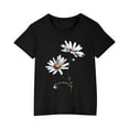 thumbnail image 1 of mgdxox Girl Summer Short Sleeve Crew Neck Floral Print Loose T-Shirt Daisy Graphic Tee Shirt Tops Black 3 Years, 1 of 5