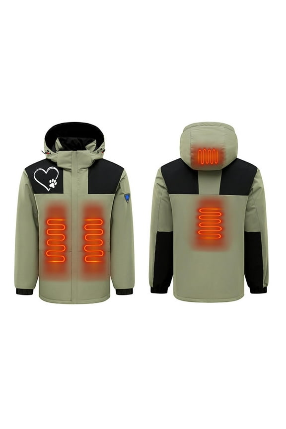 Heated Jacket Winter Warm Electric Heated Jacket with 3 Heating Zones for Men Women Outdoor Skiing Cold Weather Windproof Coat Army Green M