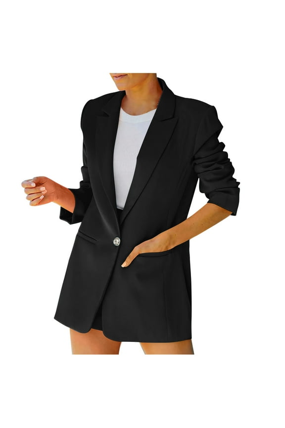 Women's Blazer Long Sleeve Single Button Blazer Jacket Office Work Wear Loose Solid Color Blazer Outwear Coat Large Size Blazer Office Lady Jacket Outwear Coat Black XXL