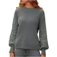 thumbnail image 1 of mgdxox Womens Sweaters Round Neck Sweaters Solid Color 2024 Fall Pullover Knit Sweaters Long Sleeve Gray M, 1 of 7