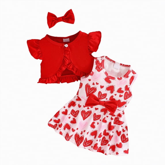 mgoYE 0-3 Months Baby Girl Clothes Toddler Baby Girls Dress and Cardigan Short Sleeve Shrug Flower Knit Tutu Dress Fall Outfit with Headband Set(Red,9-12 Months)