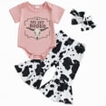 thumbnail image 1 of mgoYE 0-3 Months Baby Girl Clothes Western Baby Girl Clothes Summer Cowgirl Outfit Short Sleeve Romper Bow Boots Cow Print Flared Bell Bottom Pants Set(Red,3-6 Months), 1 of 5